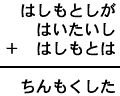 はしもとしが＋はいたいし＋はしもとは＝ちんもくした