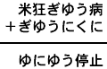 米狂ぎゆう病＋ぎゆうにくに＝ゆにゆう停止