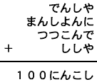 でんしや＋まんしよんに＋つつこんで＋ししや＝１００にんこし