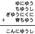 ゆにゆう＋ちゆうし＋ぎゆうにくに＋脊ちゆう＝こんにゆうし