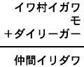 イワ村イガワ＋モ＋ダイリーガー＝仲間イリダワ