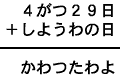 ４がつ２９日＋しようわの日＝かわつたわよ