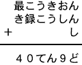 最こうきおん＋き録こうしん＋し＝４０てん９ど