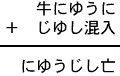 牛にゆうに+じゆし混入=にゆうじし亡