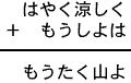 はやく涼しく＋もうしよは＝もうたく山よ