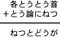 各とうとう首+とう論にねつ=ねつとどうが