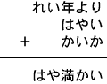 れい年より＋はやい＋かいか＝はや満かい