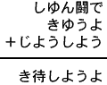 しゆん闘で＋きゆうよ＋じようしよう＝き待しようよ