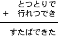 とつとりで＋行れつでき＝すたばできた