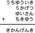 うちゆういき＋５がげつ＋ゆいさん＋ちきゆう＝きかんげんき