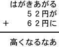 はがきあがる＋５２円が＋６２円に＝高くなるなあ