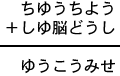 ちゆうちよう+しゆ脳どうし=ゆうこうみせ
