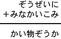 ぞうぜいに＋みなかいこみ＝かい物ぞうか