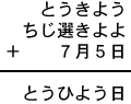 とうきよう+ちじ選きよよ+7月5日=とうひよう日