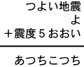 つよい地震+よ+震度5おおい=あつちこつち