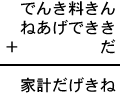 でんき料きん＋ねあげできき＋だ＝家計だげきね