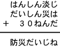 はんしん淡じ＋だいしん災は＋３０ねんだ＝防災だいじね